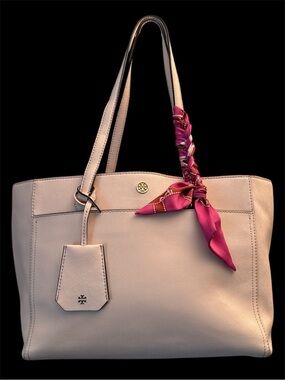 Tory Burch Blush Pink Leather Tote with Pink Scarf Accent
